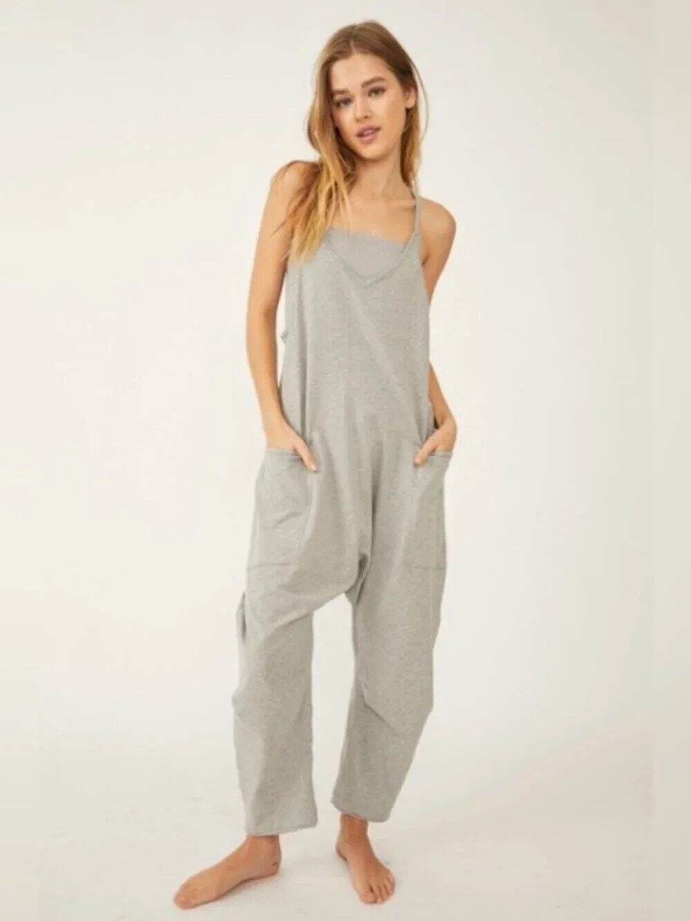 Free People FP Movement Hot Shot Onesie Jumpsuit Grey Heather Size MEDIUM